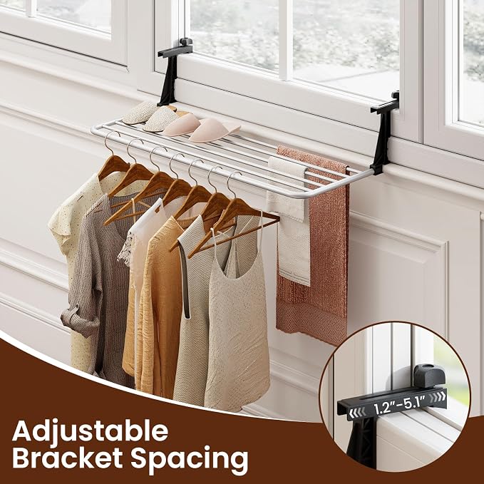 Giantex Portable Clothes Drying Rack, Aluminum Hanging Laundry Rack with Adjustable and Foldable Brackets, Radiator Airer, Indoor Outdoor Towel Rack for Balcony Railings, Windowsill (37" L)