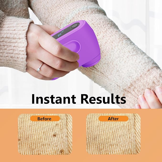 Pionix Fabric Shaver, Sweater Shavers to Remove Pilling, High-Perf Defuzzer, Rechargeable Electric Lint Shaver for Fuzz and Lint Balls from Clothing, Upholstery 2000mah Battery (Hot Purple)