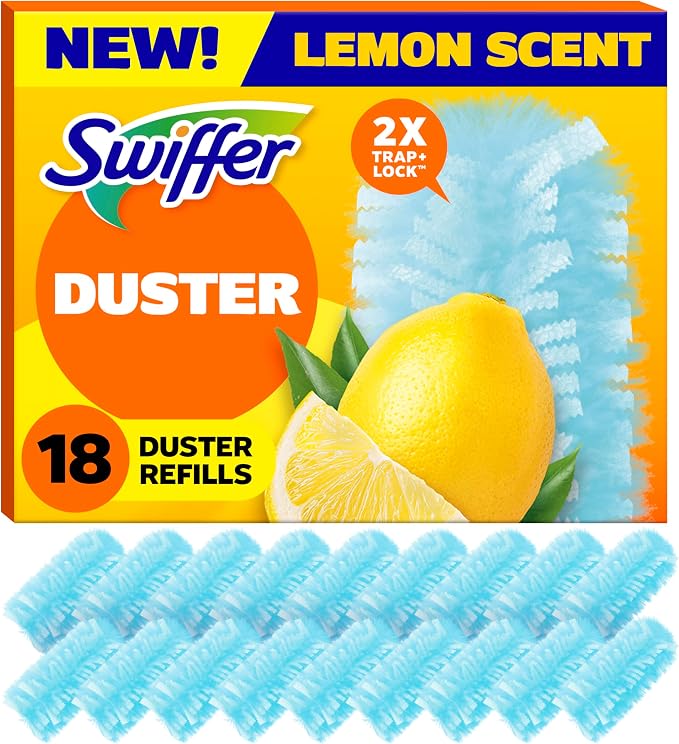 Dusters Refill for Cleaning, Feather & Microfiber Duster Disposable Alternative, for Dusting Furniture, Blinds, Ceiling Fans, Walls, Helps Remove Allergens, New Lemon Scent, 18ct