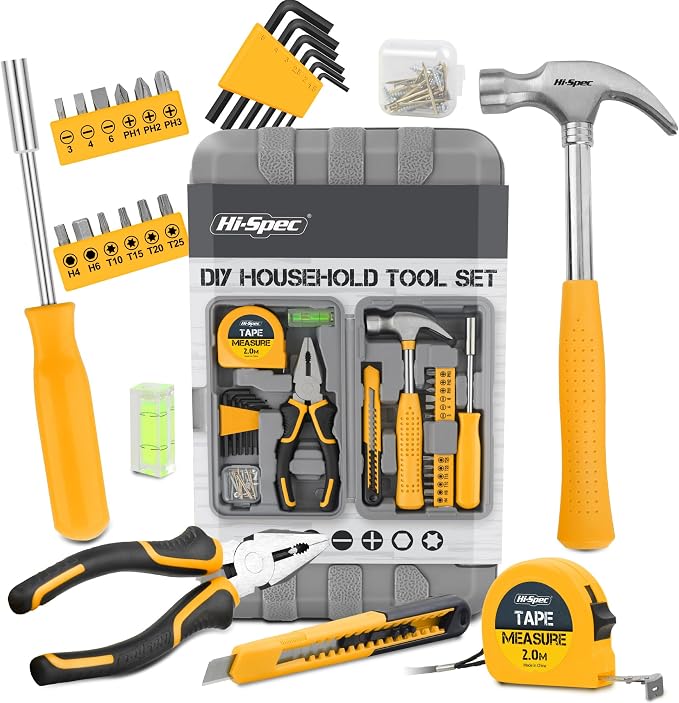 Hi-Spec Small Tool Kit Compact Set for Home and Office DIY, Yellow | 25pc, Mini Tool Box, Basic Household Repairs, Starter Toolkit, Compact Case, Everyday Fixes, Apartment and office tool set