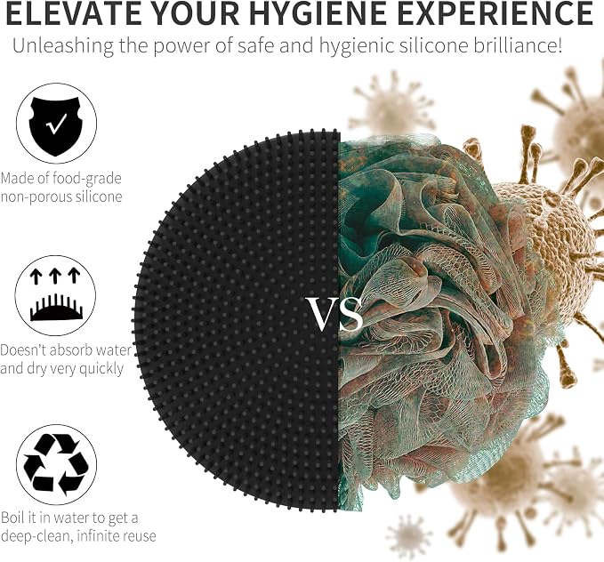 Silicone Body Scrubber, BEAUTAIL Gentle Exfoliating Shower Brush for Body | Hygienic Silicone Loofah, Easy-Grip Handle, Soft Bath Essential Scrubber for Sensitive Skin, Women, Men & Kids, 1 Pack, Black