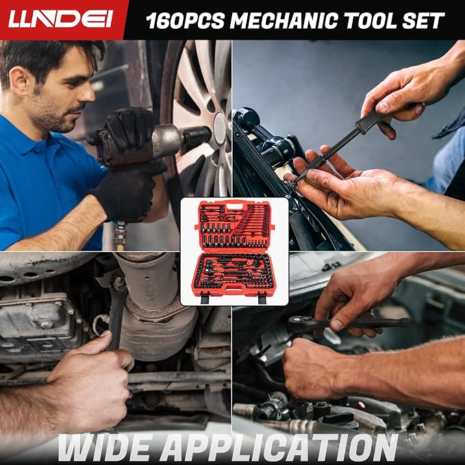 160Pc Mechanics Socket Set 1/2 1/4 3/8" Drive Metric | CR-V Deep & Shallow Sockets, Metric, Quick Release Ratchet, Professional Tool Kit for Auto Repair, Truck, Garage & Home DIY