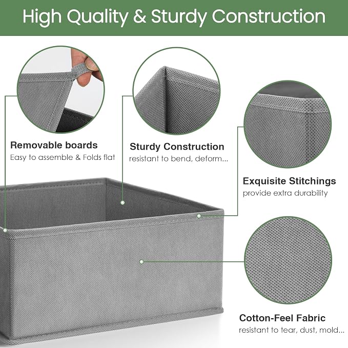 Criusia Drawer Organizer Clothes, 24 Pack Underwear Drawer Organizers, Foldable Closet Organizers and Storage Dresser Drawer Dividers Clothing Organizer for Clothes, Socks, Scarves, Bra, Ties (Grey)