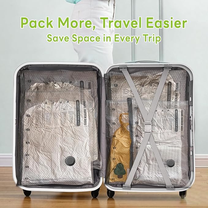 12 Pack Vacuum Bags for Travel with USB Pump,Cordless Travel Vacuum Bag Set for Luggage and Suitcase,Portable Space Saver Storage Seal Packing Bags for Clothing
