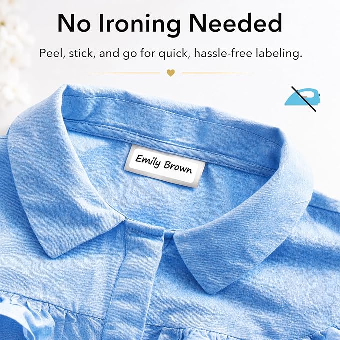 All Purpose No-Iron Kids Clothing Labels, 80-Pack | Self-Stick Write-On Fabric Labels for Camp, School, Daycare, Nursing Care, Toys, Organizing, Washer & Dryer Safe