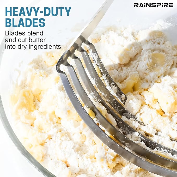 Rainspire XL Pastry Cutter For Baking, Heavy Duty Pastry Blender Stainless Steel, Thick Sharp Blades Dough Blender, Dough Cutter Butter Cutter Pastry for Easy Mixing, Dishwasher Safe, Blue