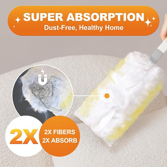 JOYMOOP Disposable Duster for Cleaning, with 1 Handles & 24 Ct Yellow Heavy Duty Refills for Swiffer Feather Duster, Household Cleaning Tool for Electronics, Dusting Furniture, Blinds