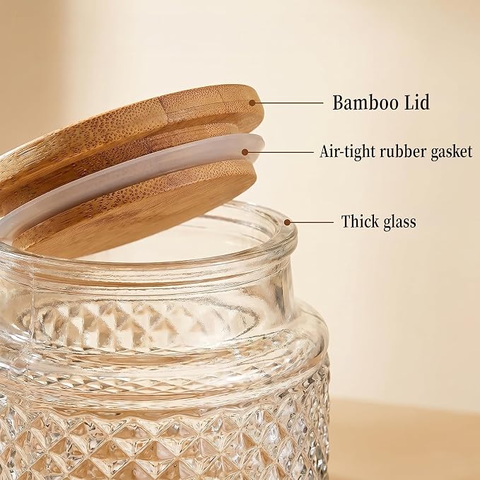 Large Glass Storage Jar, 60 FL OZ Glass Food Storage Containers with Bamboo Lid, Kitchen Laundry Room Organization Jar for Cookies Coffee Flour Sugar Laundry Pods Detergent Airtight Glass Jars