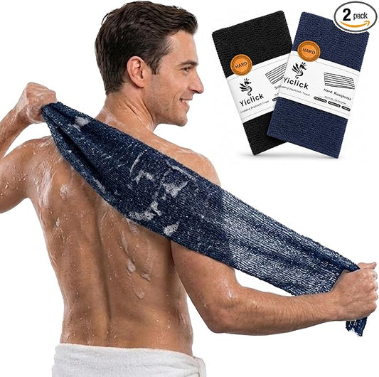 Yiclick Exfoliating Body Scrubber, Back Scrubber for Shower Bath, Japanese Scrub Wash Cloth, Exfoliating Washcloth Towel for Men Women, Body Exfoliator Loofah Luffa Sponge (Molan+Black)