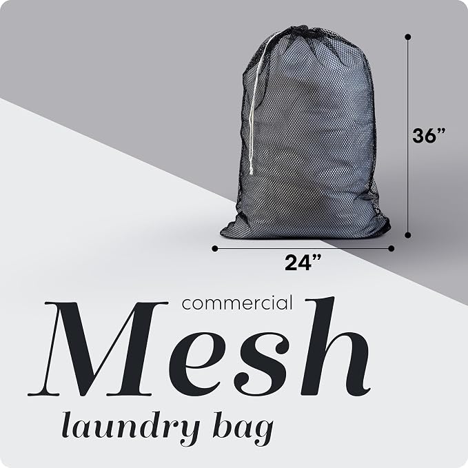 Handy Laundry Mesh XL Laundry Bag 24"x36" 2-Pack, Heavy Duty, Black | 2-Pack, XL 24x36 Mesh Laundry Bag, Secure Drawstring, Heavy Duty, Machine Washable, for Delicates Dorm Travel Storage, Black