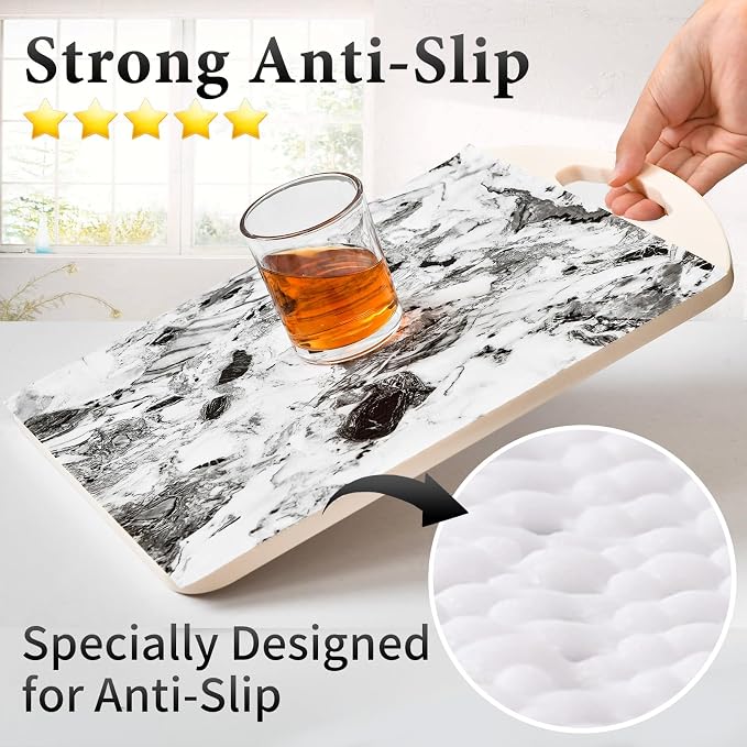Drawer and Shelf Liner for Kitchen Cabinet: 23.6 in X 30 Ft Non Slip | Shelf Paper Non Adhesive Refrigerator Liners Grey and White Marble Easy Liners for Bathroom with Knife Tape Measure