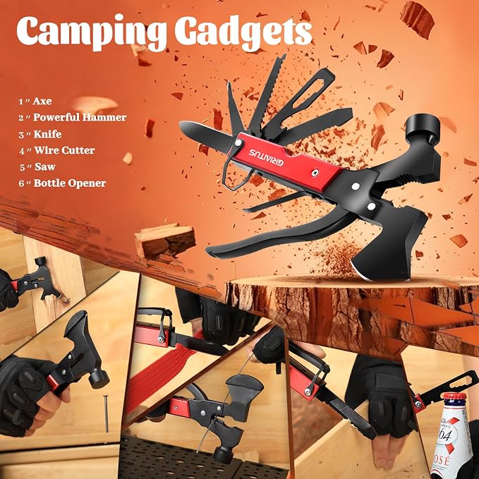 18 in 1 Multitool Camping Accessories Gifts for Men Survival Gear | Camping Multi Tool with Axe Hammer Saw Screwdrivers Pliers Bottle Opener Stocking Stuffers Gifts for Men Dad Him