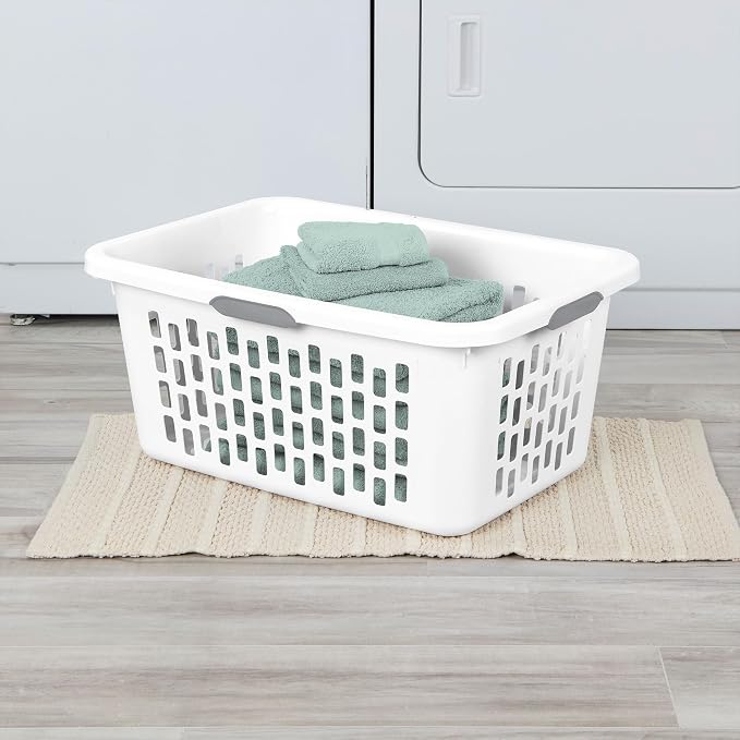 Sterilite Laundry Basket, Plastic Clothes Hamper, Large Rectangle Bin with Comfort Grip Handles and Reinforced Rim, 2 Bushel Capacity, White, 24 Pack