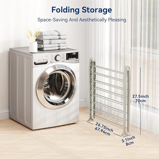 Whitmor Spacemaker Folding Drying Rack, Indoor Clothes Organizer with Patent-Pending Design, Space Saving, 6" L x 26" W x 51.5" H, Beige