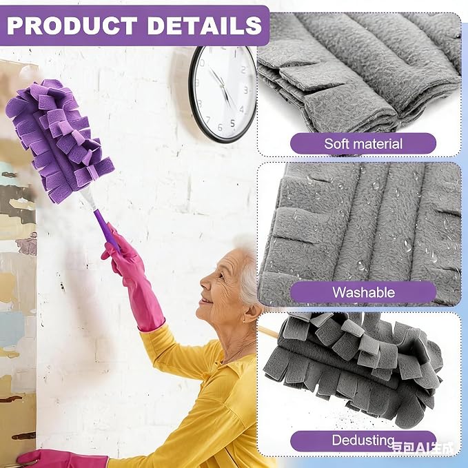 7-Pack Reusable Duster Refills, Washable Microfiber Chenille Duster Pads, Compatible with Swiffer Dusters, for Cleaning Homes, Blinds, Cars, Pet Areas, Furniture, and Fans (Handle Included)