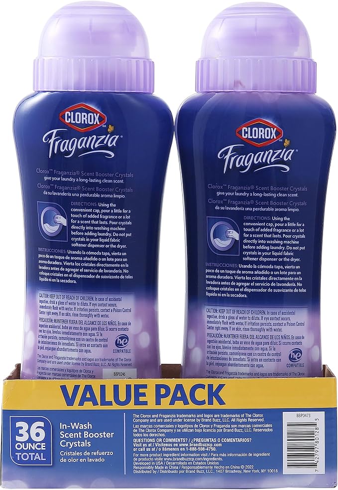 Clorox Fraganzia Scent Booster Crystals, Lavender Eucalyptus, Twin 18 Oz Pk | In-wash fragrance beads, HE compatible, safe for all fabrics and colors, long-lasting freshness