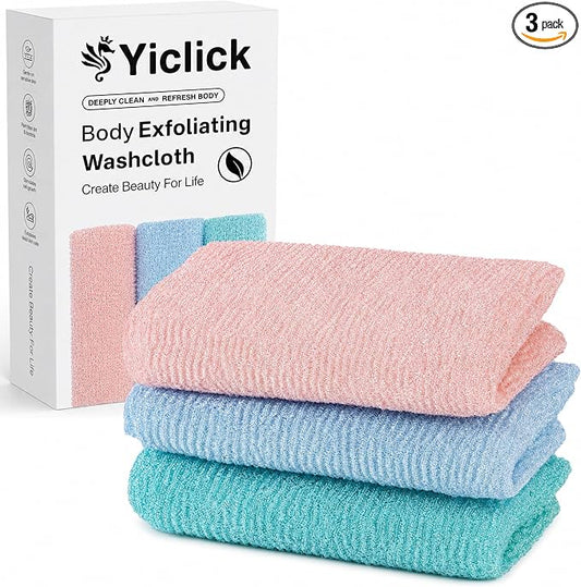 3 PCS Exfoliating Washcloth Towels - Exfoliating Body Scrubber Exfoliator, Back Scrubber for Shower Bath Use, Japanese & Korean Scrub Wash Cloths, Loofah Lufa Sponge Washer for Women Men