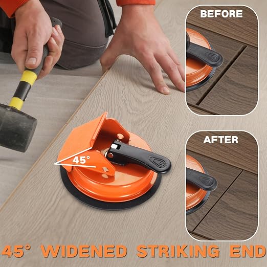 REXBETI Floor Gap Fixer Tool, Plank Gap Repair Kit, Heavy Duty Suction Cup | 45° Widened Striking Surface, 12Pcs Sticky Pads, Laminate Flooring Tool, Fixer Laminate/Vinyl Flooring/Hardwood/LVP