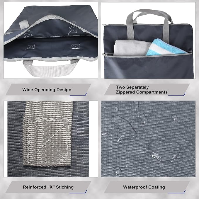 BeeGreen Grey Travel Laundry Bag with Handles & Zipper Pockets Dirty Clothes Hanging Laundry Hamper Heavy Duty Collapsible for College Dorm Gym Beach Pool Swimsuit