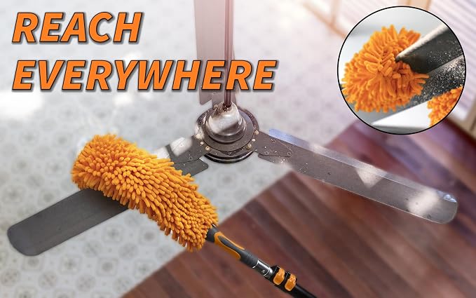 Long Handle Duster for Cleaning with Extension Pole 18-60" | Extendable Microfiber Duster // Washable, Bendable, Flexible Ceiling Fan Cleaner Duster // Cleaning Tool for High Ceilings