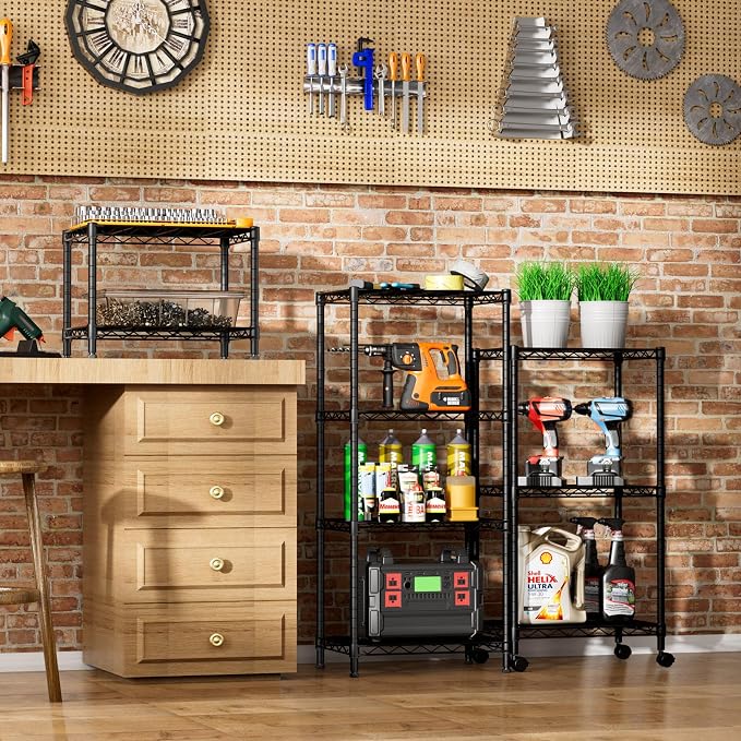 SINGAYE Small Wire 2 Shelves Pantry Metal Shelf Floor Organizer Under Desk | Armoire Adjustable Floor Kitchen Narrow Organizer Rack Shelving Short Square Stackable Standing Storage Tier Under Unit