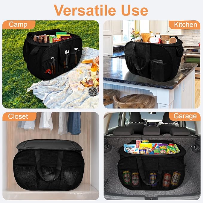 2 Pack Collapsible Laundry Baskets with Lid, Foldable Laundry Basket with Handy Pockets, Pop Up Laundry Hamper with Dual Handles, 99L Sturdy Hampers for Clothes, Groceries, Supplies, Tools, Black