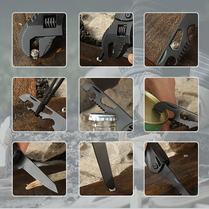 Multitool Wrench Wide Jaw Opening Cmaping Gear, Gift for Him and Her, 12 in 1 Multi Purpose Pocket Size EDC Gadget With Screwdriver Cutting Saw Bottle Opener for Maintenance, Camping and DIY