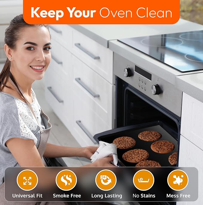 Oven Liners for Bottom of Electric Gas Oven Reusable - 4 Pack Large Heavy Duty Nonstick Teflon Range Mat 17"x 25" - Stove Floor Protector Liner Easy to Clean Reduce Spills Stuck Foods and Clean Up