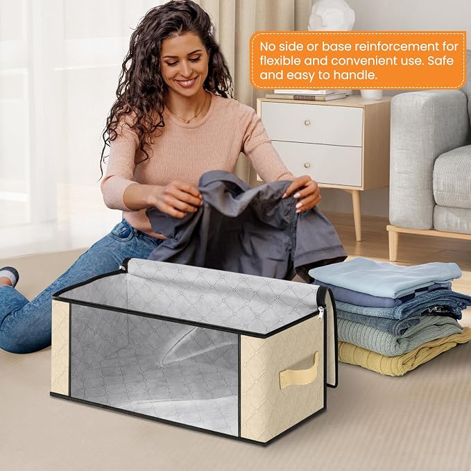 Fab totes 35L Closet Organizers and Storage, Foldable Under Bed Storage Containers, Storage bags for Organizing Bedroom, Closet, Clothing,Organization with Handle (10 Pack,Beige)