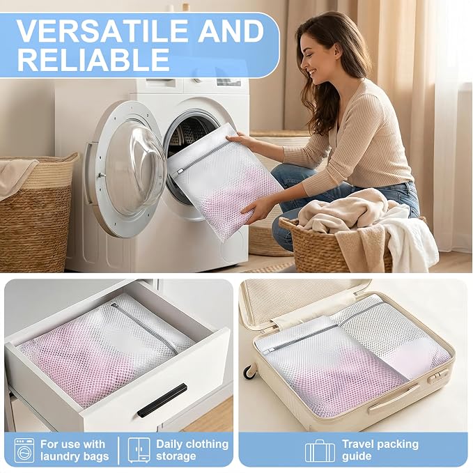 3Pcs Laundry Bags Mesh Wash Bags，12 x 16 inches | Upgraded Honeycomb & Fine Mesh, Extra Durable with Sturdy Zippers