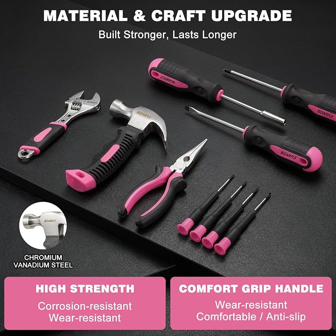 Tool Set, Tool Kit for Home, 8V Cordless Drill Set, 157PCS Tool Kit with Drill, General Household Hand Tool Box with Storage Case, Power Drill Kit for Women and Men, Home Maintenance and Repairs(Pink)