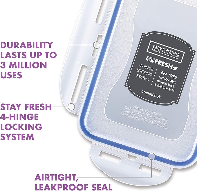 LOCK & LOCK Easy Essentials Food Storage lids/Airtight containers, BPA Free, 14 Piece - Tall Rectangle, Clear