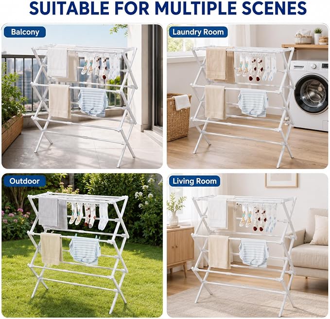 Homde Foldable Drying Rack for Apartments: 11 Poles with 18 Sock Slots | Dries Clothes Socks and Towels-Portable Drying Stand for Laundry and Balcony-Expandable Space Saving Garment Dryer