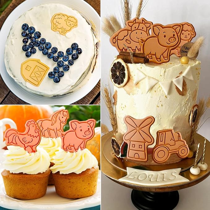 Farm Cookie Cutters Set, 8 Pcs Cookie Cutter with Plunger Stamps, Cute Cookie Cutters for DIY Biscuit Snacks Cheese Baking