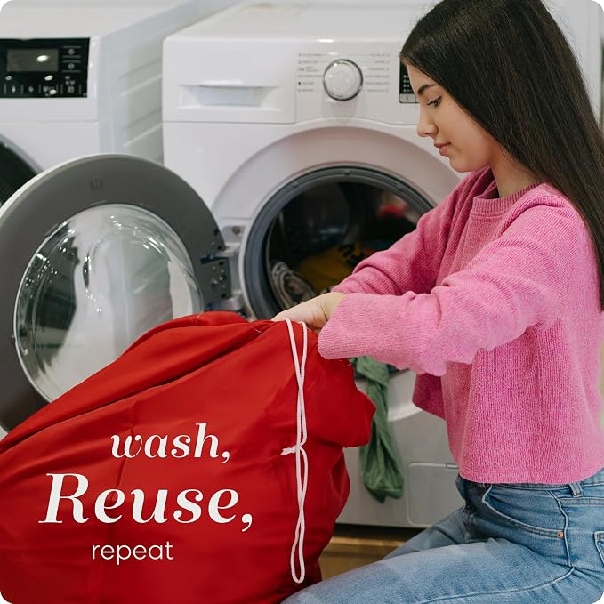 Handy Laundry Bag with Shoulder Strap 30"x40", Extra Large, Red | Holds 2+ Loads, Heavy Duty Rip-Stop Nylon, Machine Washable Drawstring Dirty Clothes Sack, College Dorm, Travel & Storage, XL