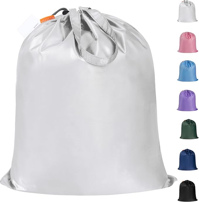 Extra Heavy-Duty Laundry Bag with Handles, Silver, 21x24” | Medium Size, Name ID Tag, Machine Washable, Reinforced Handles, Drawstring Closure, For College Dorm Travel