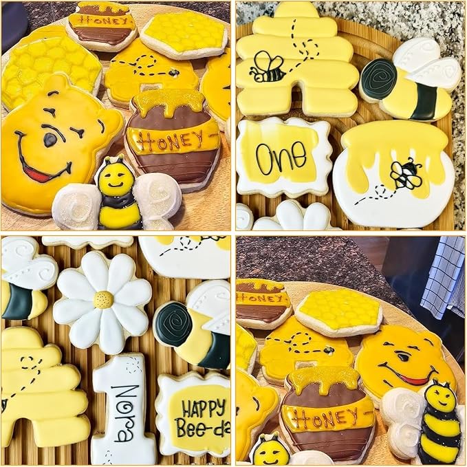 6Pack Bee Cookie Cutters Set, Beehive,Honey Jar,Winnie the Pooh,Flower Shapes Stainless Steel Biscuit Molds for Honey Bee Party Baking Muffins Sandwiches Cake Fondant Birthday Decoration
