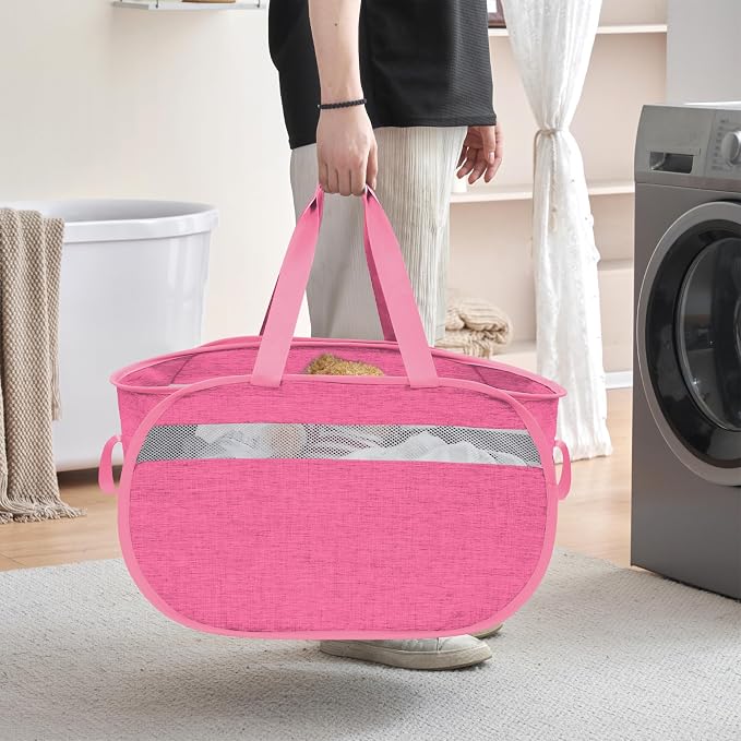 Collapsible Tear Proof Laundry Baskets with Dual Handles, Pink | 70L, Foldable, Pop up Hamper, Reinforced Durable Laundry Hamper for Home, Laundry, Bathroom, Dorm or Travel