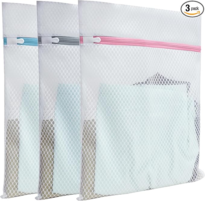Mesh Laundry Bags for Delicates – 3 Pack (12”×16”) with Color-Coded Zippers, Protects Clothes from Damage, Breathable Honeycomb Mesh, Washer & Dryer Safe bags - Ideal for Bras, Lingerie & Socks
