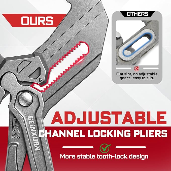 12-Inch Pliers Wrench, 1PC Smooth V-Jaw Pliers with 24-Position Push-Lock, Fast Adjustable Slip Joint Pliers Set for Plumbing, Home Repair, and Pipe Fittings