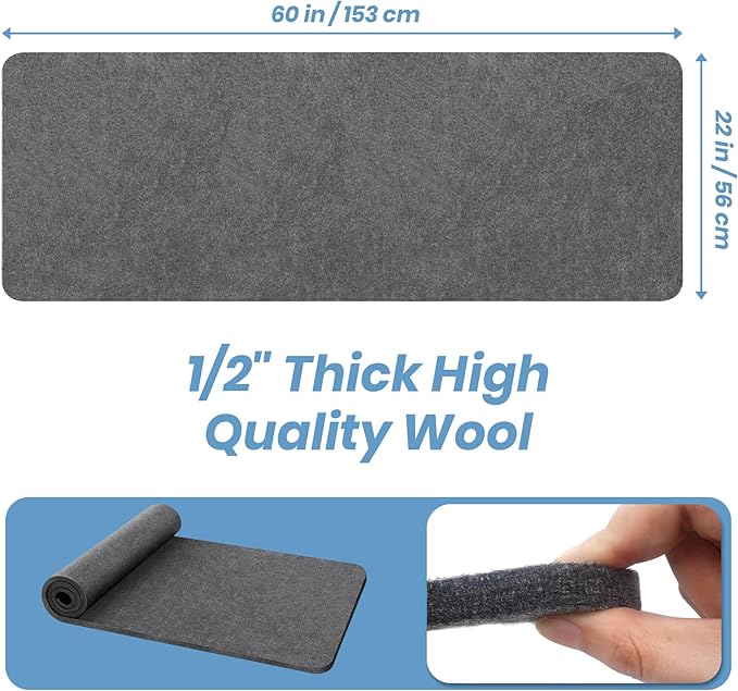 BREENHILL Wool Pressing Mat 22" x 60" –Extra Large Thick Felt Ironing Pad for Quilting, Sewing, Crafting –Wool with Bonus Heat-Resistant Iron Rest–Portable and Durable Ironing Surface(Dark Gray）