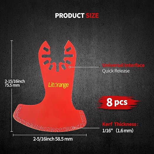 8 Pcs Diamond Oscillating Blades, Swing Diamond Multitool Saw Blades for Grout Removal, Flush Cut, Cleaning Mortar