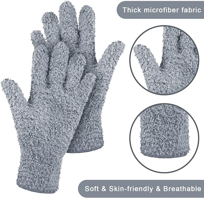 Patelai 3 Pairs Microfiber Plant Dusting Gloves Leaf Cleaning Gloves for Indoor Plants, Blinds, Furniture, House (Black,White,Gray,Medium)