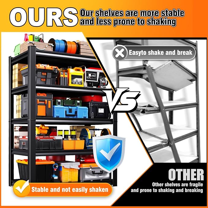 46''W Garage shelving,2500lbs AdjustableTall Heavy Duty Shelving,5T Garage Shelves ,Storage ShelvesUnit，Metal Standing Shelf Units， Utility Rack For Kitchen Warehouse Basement 71.2*46*19.7,3-pack