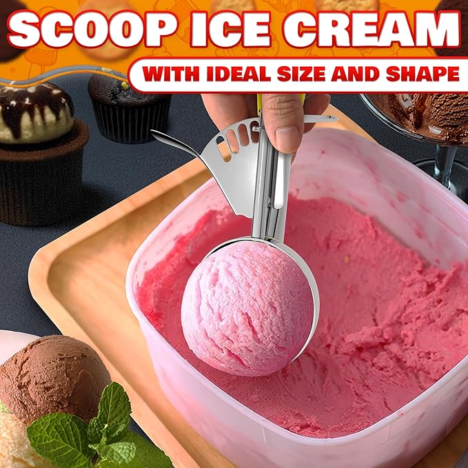 Cookie Scoop Set - Ice Cream Scoop with Trigger - Cookie Scoops for Baking Set of 3#16 (2.7 oz), #20 (2 oz), #30 (1.25 oz), Stainless Steel Versatile Tool, Portion Control for Cookies and Treats Prep