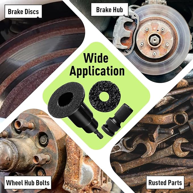 Wheel Hub Cleaning Tool Kit, 10 Pads Wheel Stud and Hub Cleaner, Fits Power Drill or 1/2" Impact Driven Wrenches, Wheel Hub Resurfacing Kit Includes for Quick Rust Studs, Hubs, Rotors