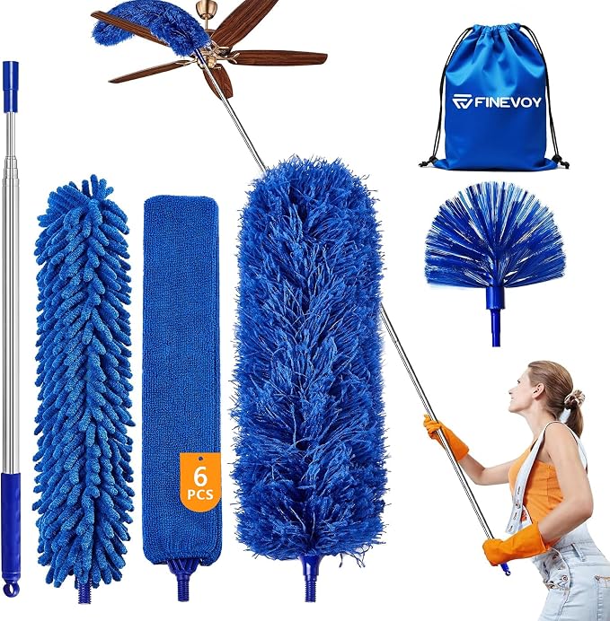 Dusters 6-in-1 Kit, Duster with Extension Pole 100 Inches, Dusters for Cleaning, Cobweb Duster, Microfiber Feather Gap Duster Cleaner for Fans, Blinds, Cars and Furniture