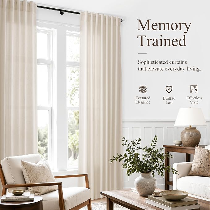 Hokibero Cream Linen Curtains 78 Inches Long for Living Room 2 Panels | Light Filtering Semi Sheer Curtain, Back Tab Rod Pocket Pleated Look, Beige Window Drapes for Bedroom Privacy, Boho Farmhouse