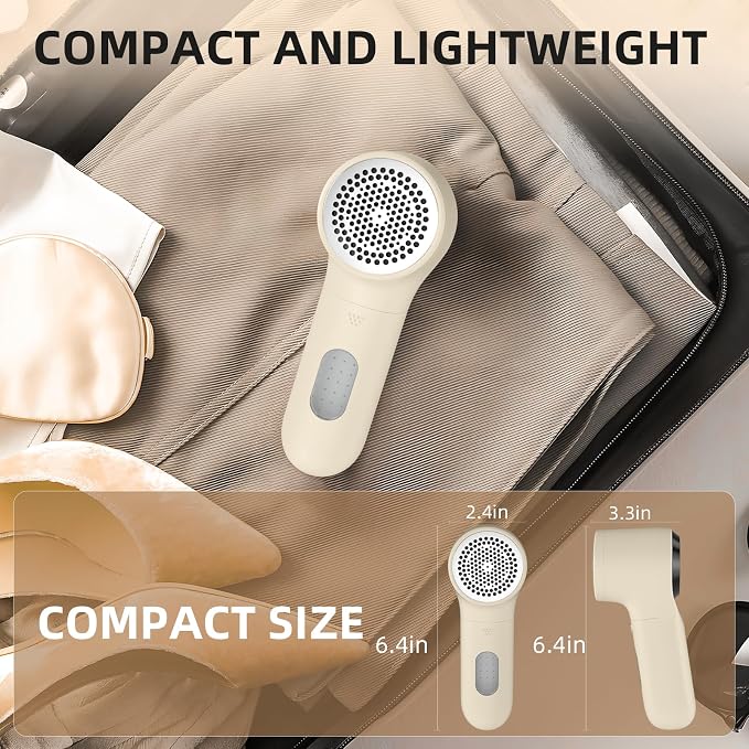 Buywoo Fabric Shaver, Electric Lint Remover, Rechargeable Lint Shaver, Household Essentials for Clothes, Upholstery, Furniture, Sweater Defuzzer to Remove Pilling, Battery Operated, Beige