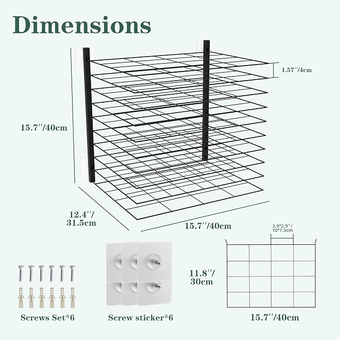 Art Drying Rack for Classroom - No Drill Wall & Fit All Walls Paint Storage System, 10 Removable Shelves 1.57" Apart for Art Studios, Schools